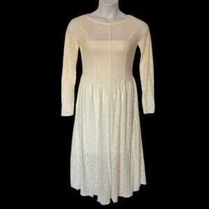 Thirty/Thirty Cream Sheer Lace Basque Waist Midi Dress Romantic Nostalgic sz XL